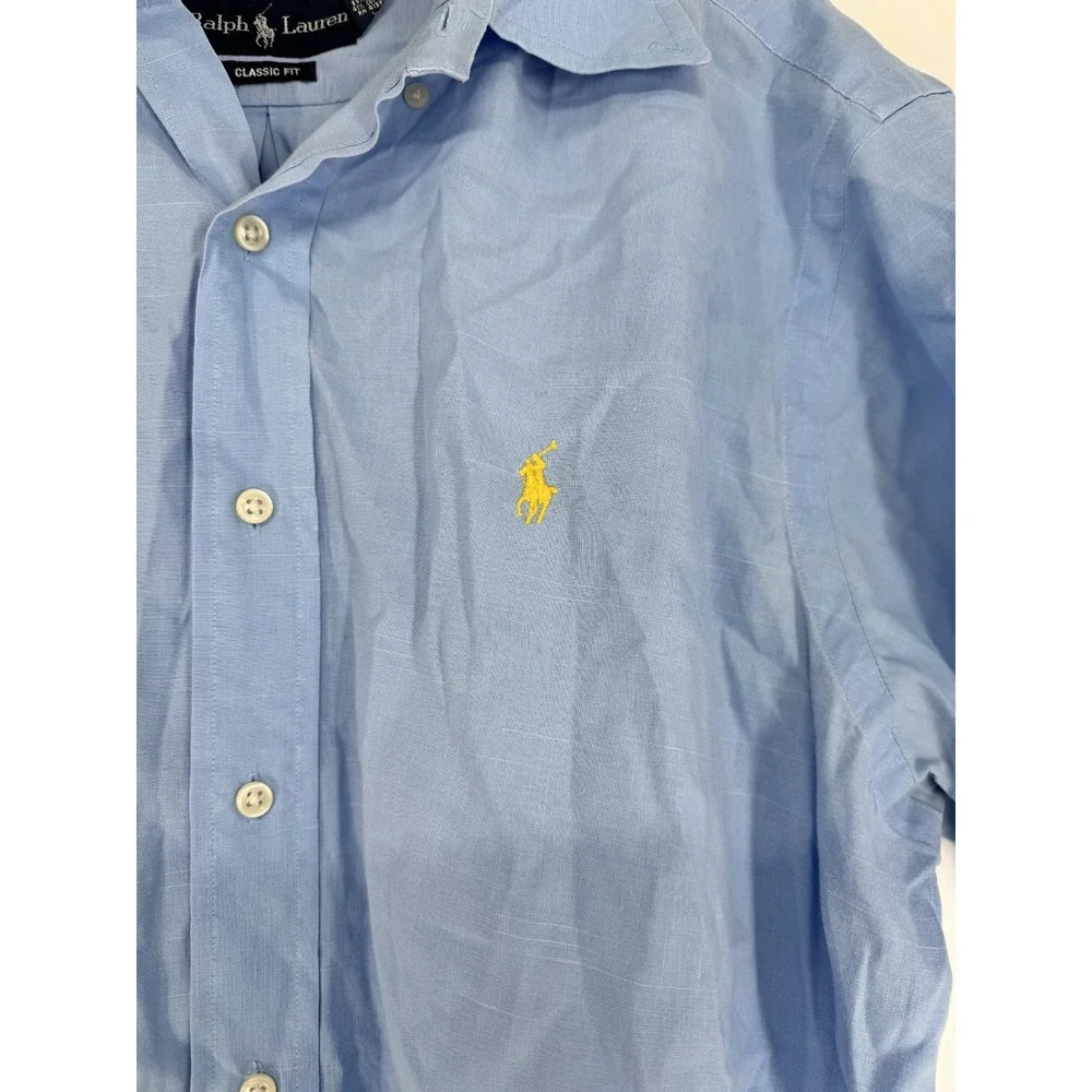 Polo Ralph Lauren Shirt Large Linen Blend Classic Fit Short Sleeve Button Up